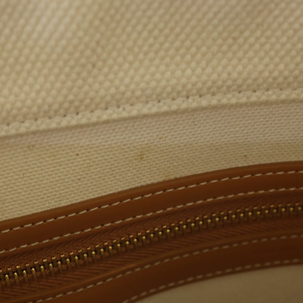 Celine Horizontal Cabas Tote Back Handbag Ivory Brown Canvas Leather Gold — view 7