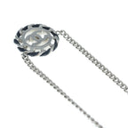 Chanel CC Logo Round Rhinestone Leather Chain Necklace Silver 26c — view 6