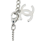 Chanel CC Logo Round Rhinestone Leather Chain Necklace Silver 26c — view 5