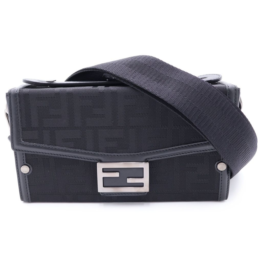 Fendi Zucchini Soft Trunk Bucket Shoulder Bag Canvas Leather Black