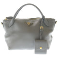 Prada Vitello Daino 2-Way Shoulder Bag Gray Leather Gold