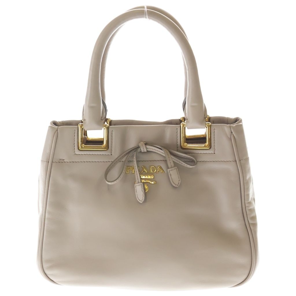 Prada Ribbon 2-Way Shoulder Bag Gray Ju Leather Gold