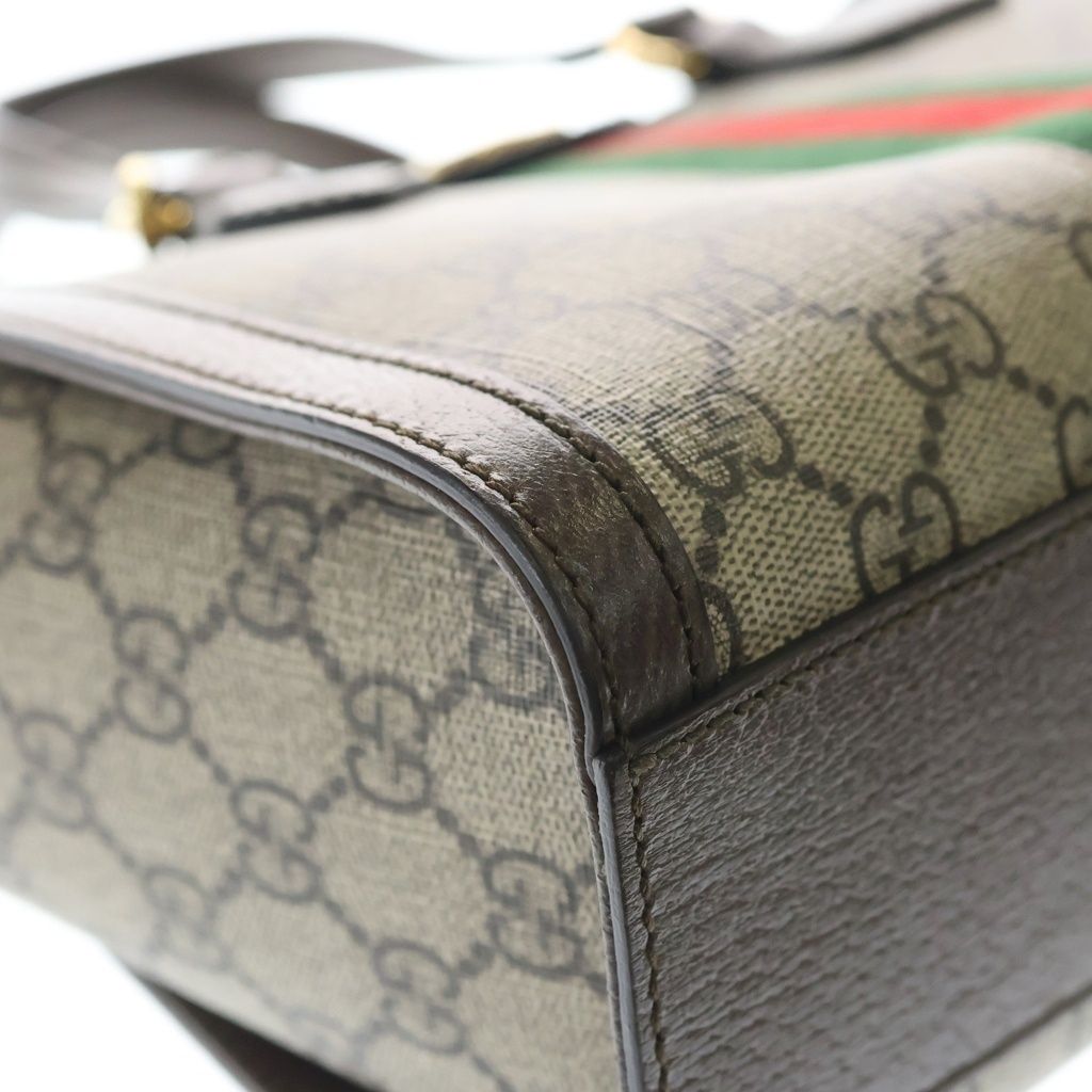 Gucci GG Supreme 2-Way Shoulder Bag Small Tote Beige Brown Leather Gold — view 5
