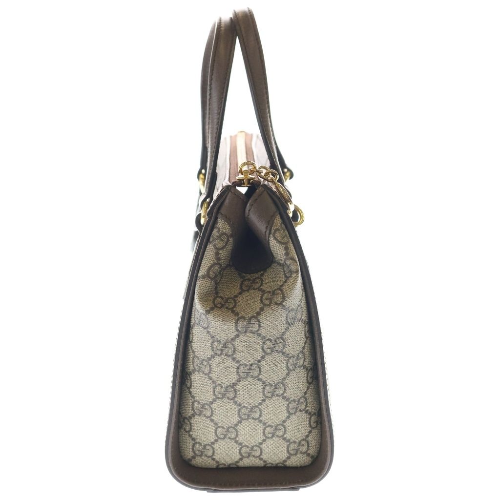 Gucci GG Supreme 2-Way Shoulder Bag Small Tote Beige Brown Leather Gold — view 3