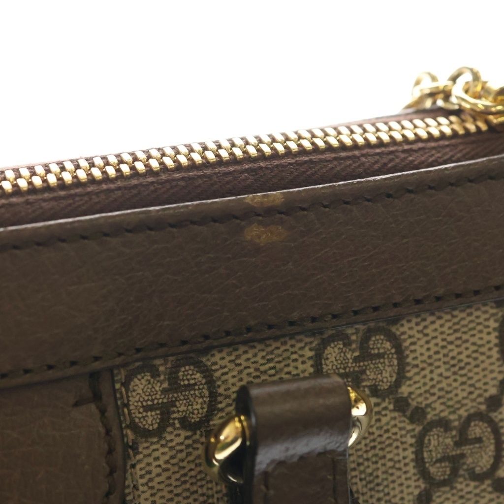 Gucci GG Supreme 2-Way Shoulder Bag Small Tote Beige Brown Leather Gold — view 7