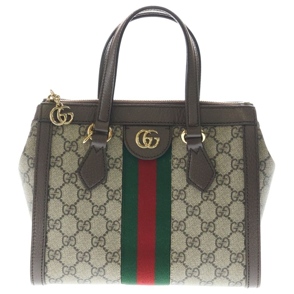 Gucci GG Supreme 2-Way Shoulder Bag Small Tote Beige Brown Leather Gold
