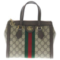 Gucci GG Supreme 2-Way Shoulder Bag Small Tote Beige Brown Leather Gold