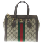 Gucci GG Supreme 2-Way Shoulder Bag Small Tote Beige Brown Leather Gold