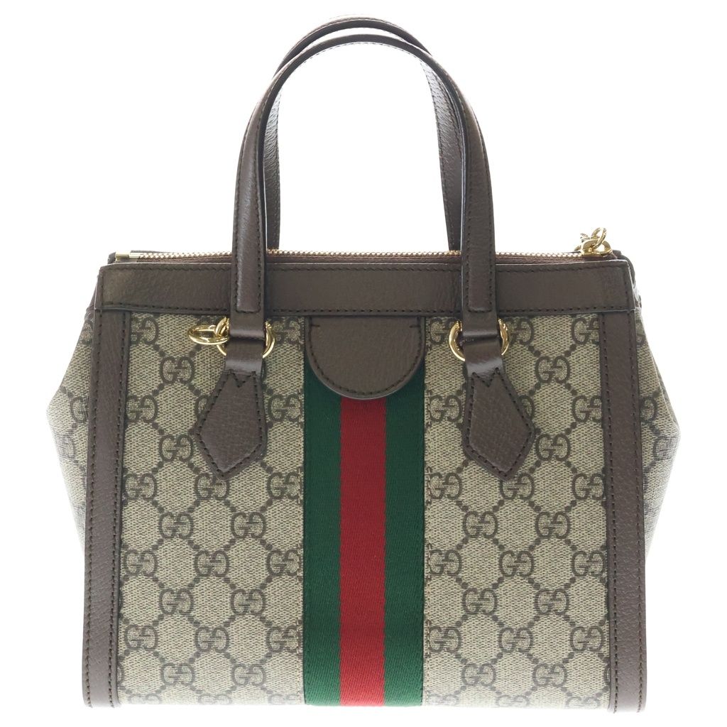 Gucci GG Supreme 2-Way Shoulder Bag Small Tote Beige Brown Leather Gold — view 2