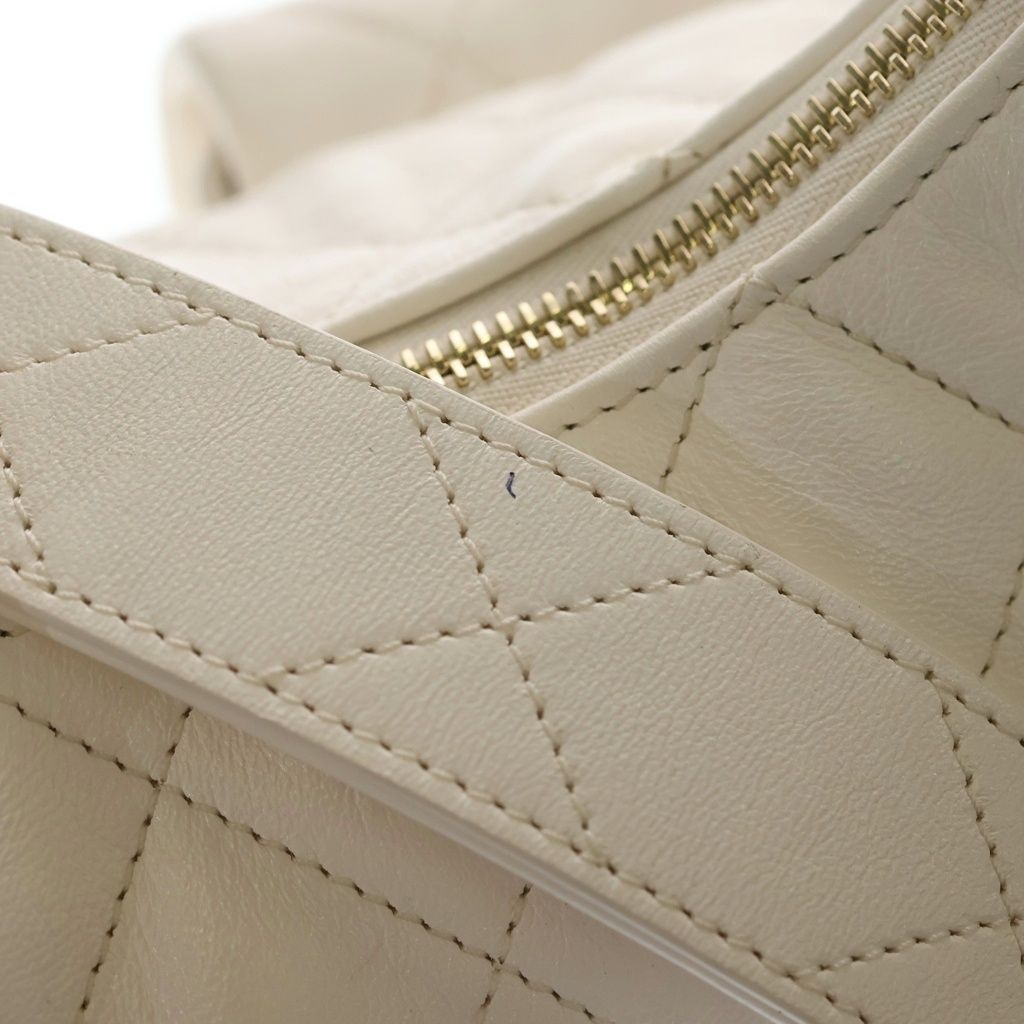 Chanel Quilted Large Hobo Chain Shoulder Bag Lambskin Gold White — view 6