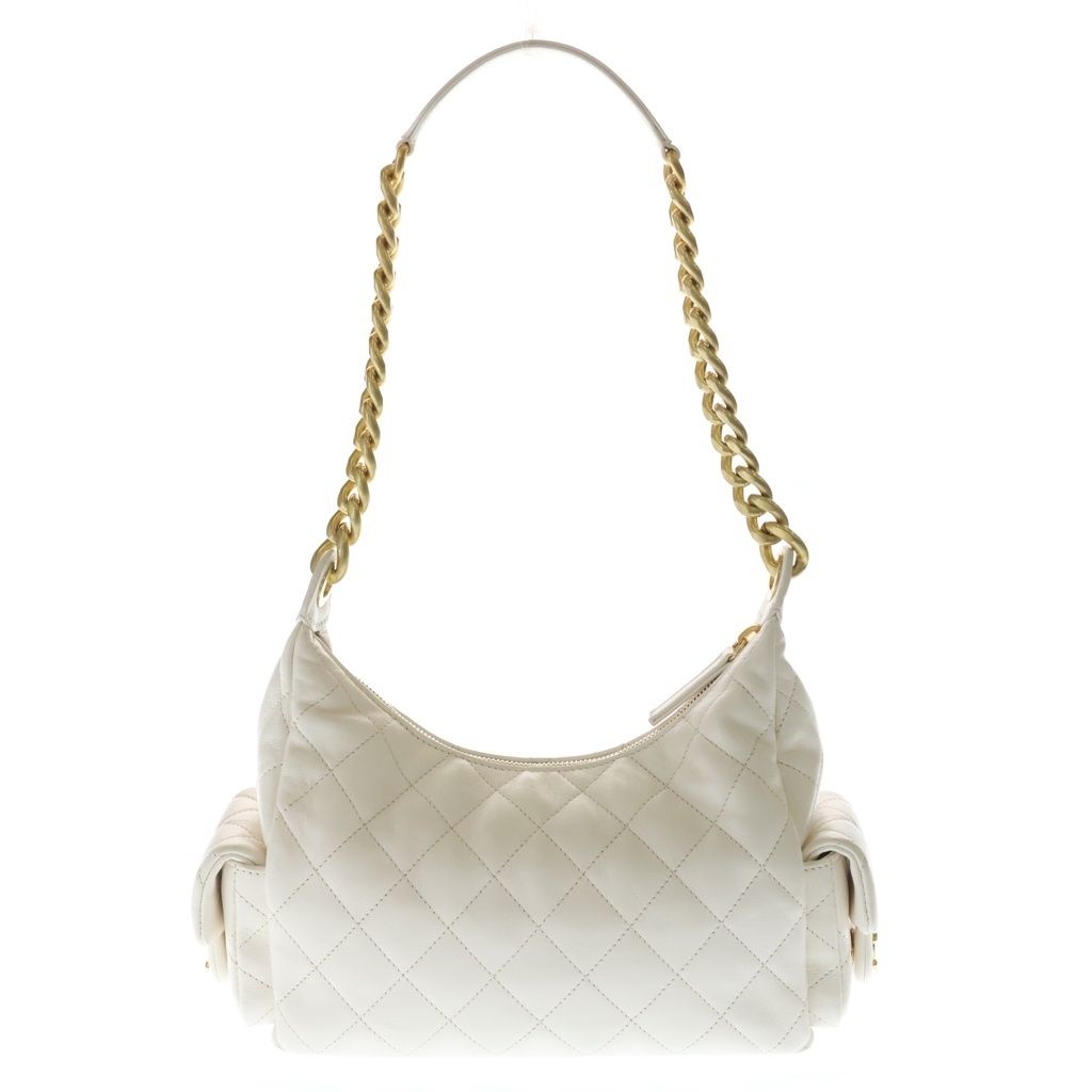Chanel Quilted Large Hobo Chain Shoulder Bag Lambskin Gold White — view 2