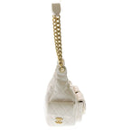 Chanel Quilted Large Hobo Chain Shoulder Bag Lambskin Gold White — view 3