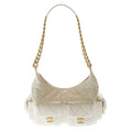 Chanel Quilted Large Hobo Chain Shoulder Bag Lambskin Gold White