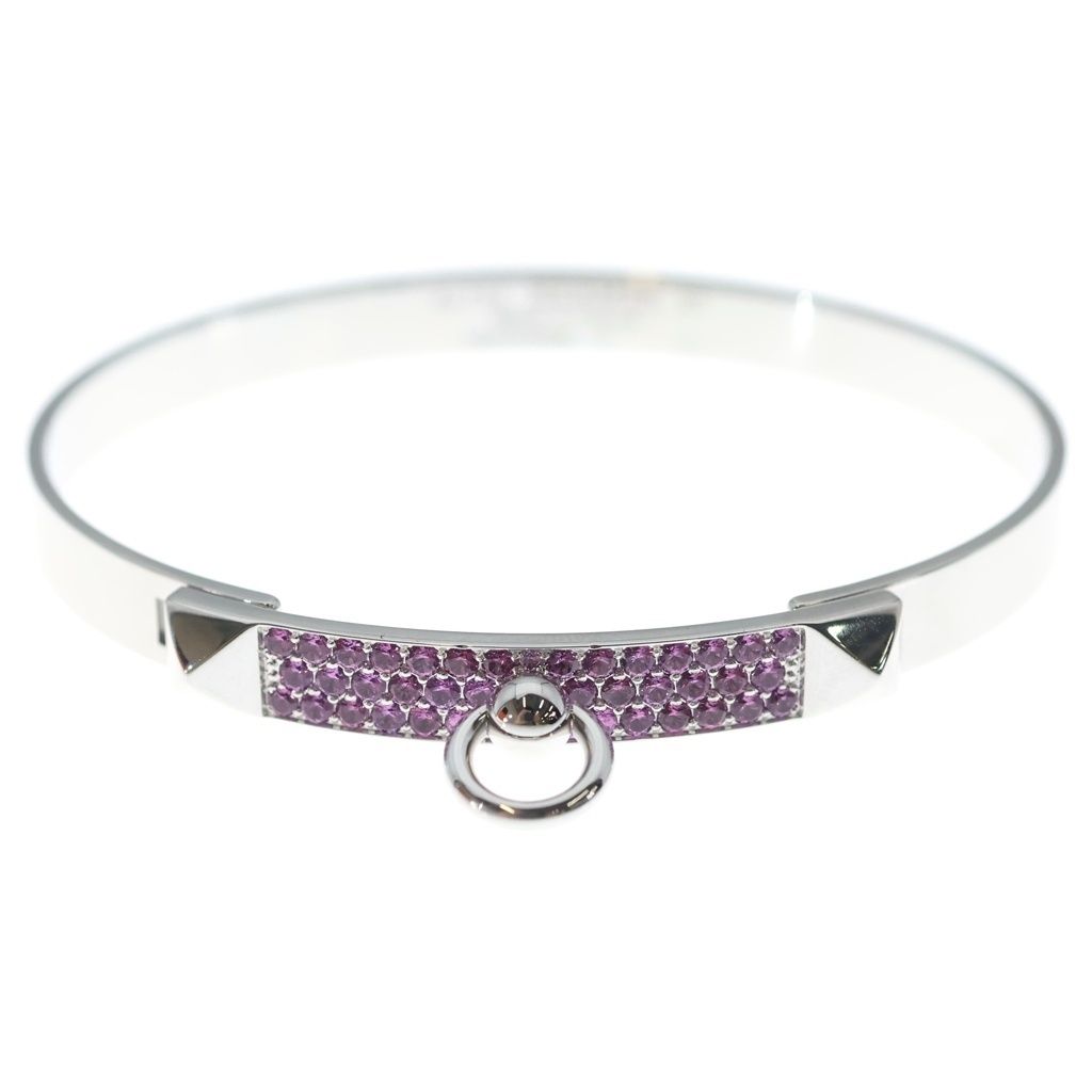 Hermes Collier de Chien Pink Sapphire Ble 18k White Gold White Bracelet