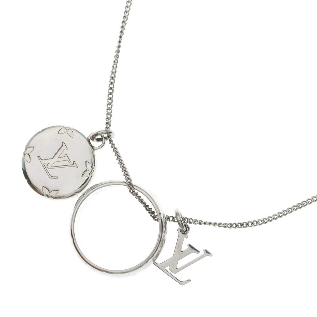Louis Vuitton Monogram Ring Pendant Chain Silver