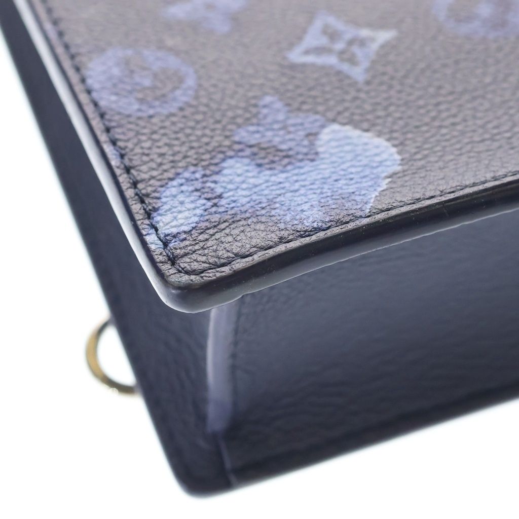 Louis Vuitton Water Monogram Sac Plat Messenger Tote Bag Navy Leather Silver — view 5