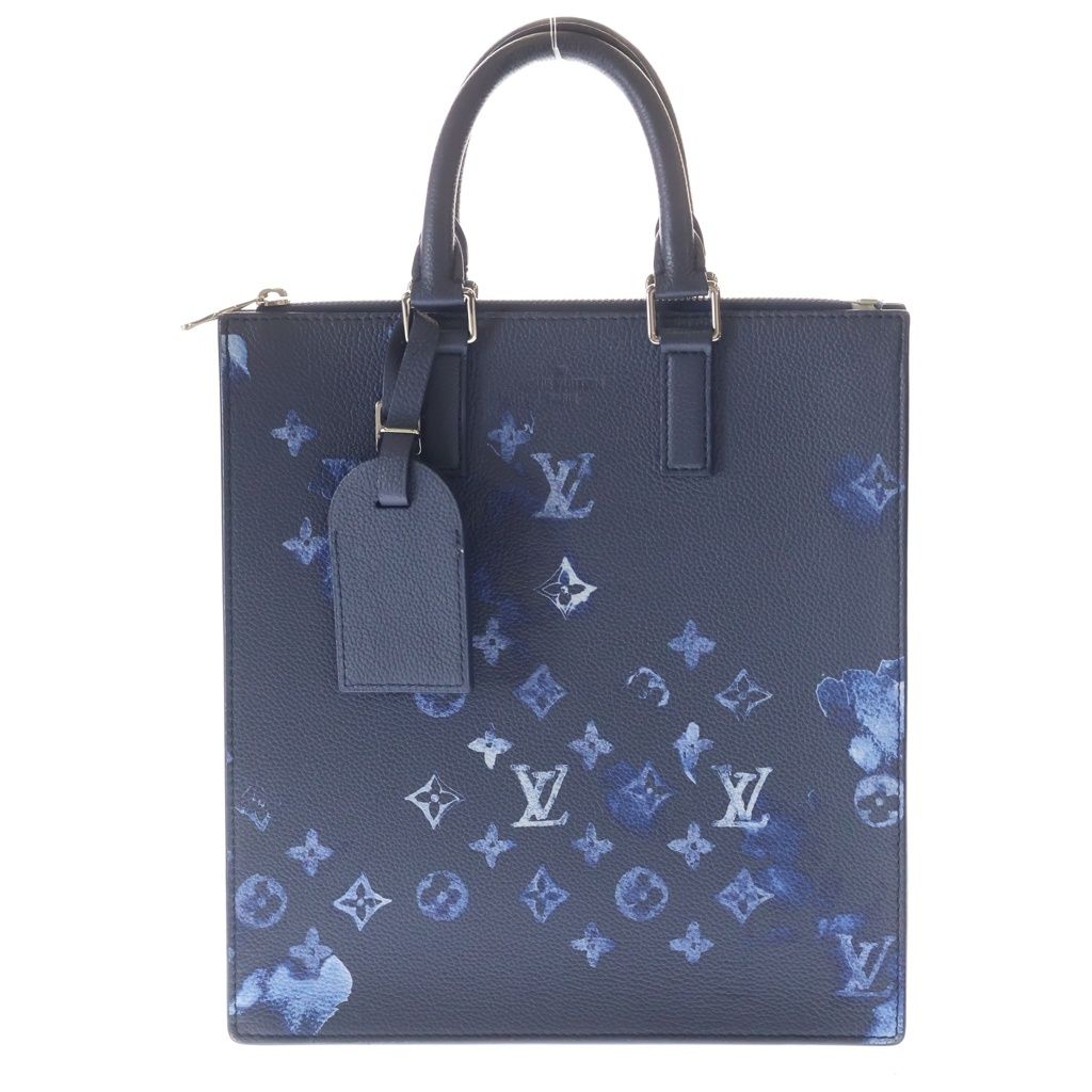 Louis Vuitton Water Monogram Sac Plat Messenger Tote Bag Navy Leather Silver