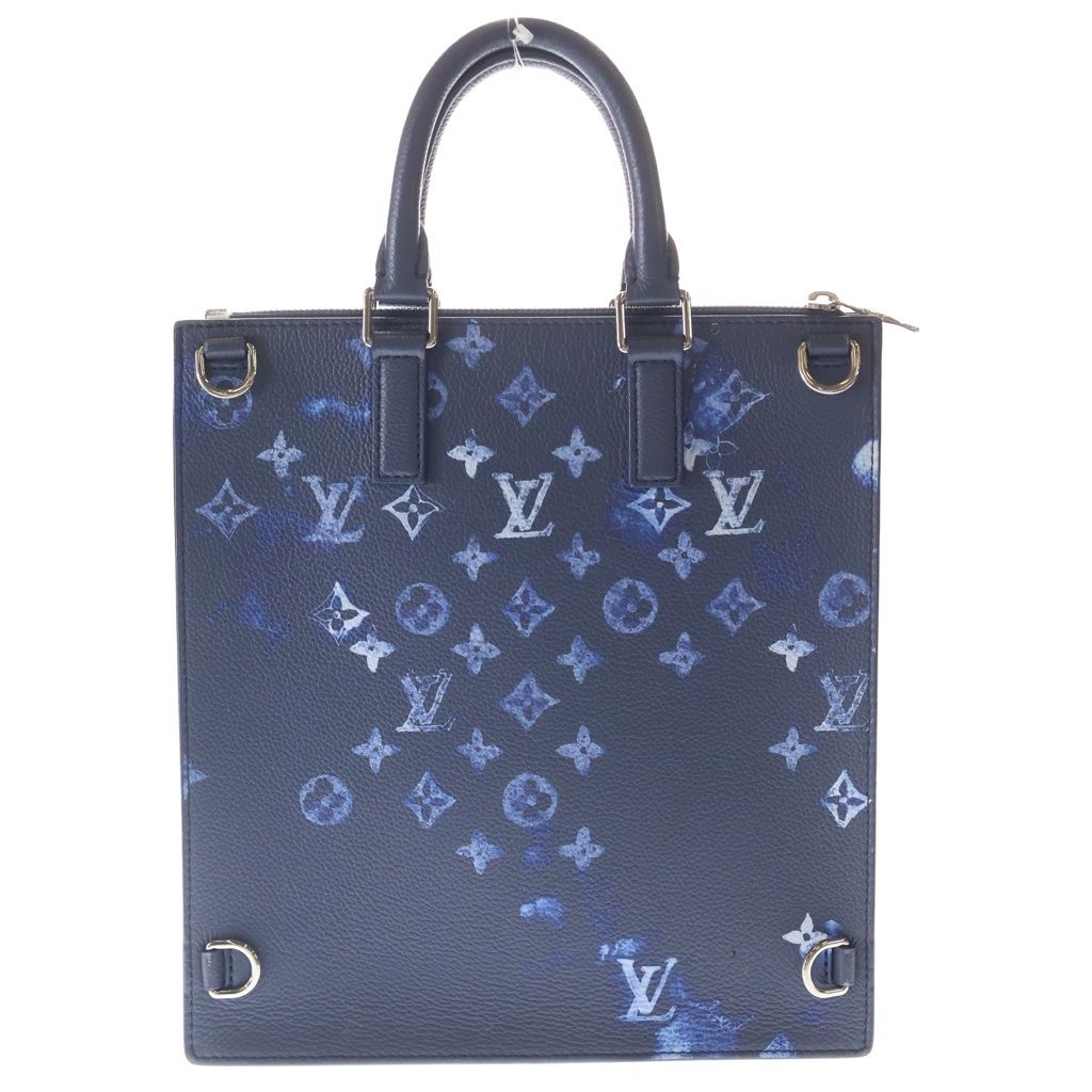 Louis Vuitton Water Monogram Sac Plat Messenger Tote Bag Navy Leather Silver — view 2