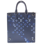 Louis Vuitton Water Monogram Sac Plat Messenger Tote Bag Navy Leather Silver — view 2