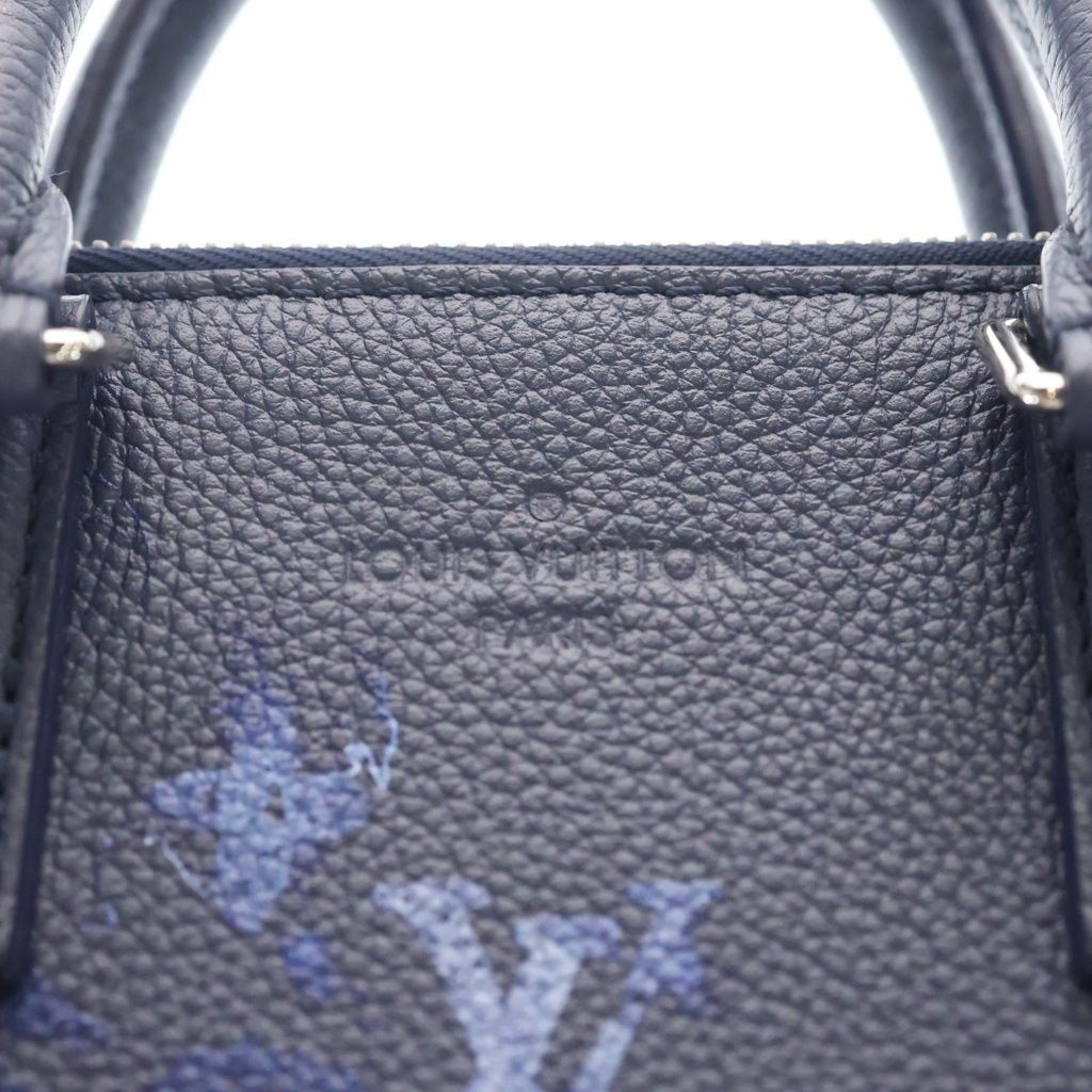Louis Vuitton Water Monogram Sac Plat Messenger Tote Bag Navy Leather Silver — view 7