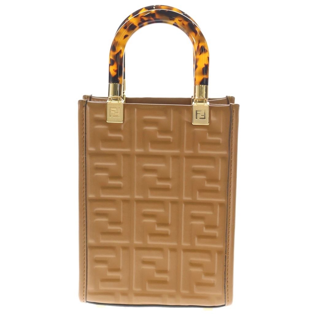 Fendi Sunshine Small Mini Shoulder Bag Brown Camel Leather Gold
