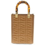 Fendi Sunshine Small Mini Shoulder Bag Brown Camel Leather Gold