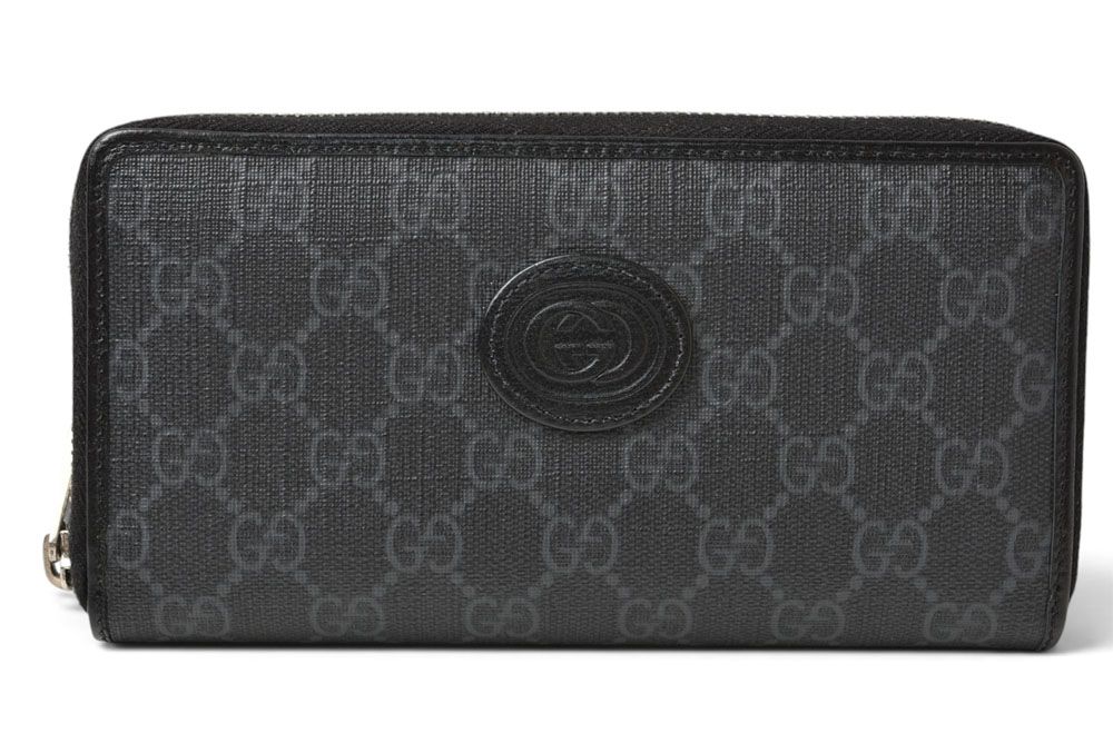 Gucci Wallet Interlocking GG Supreme Zip Around Gray Black