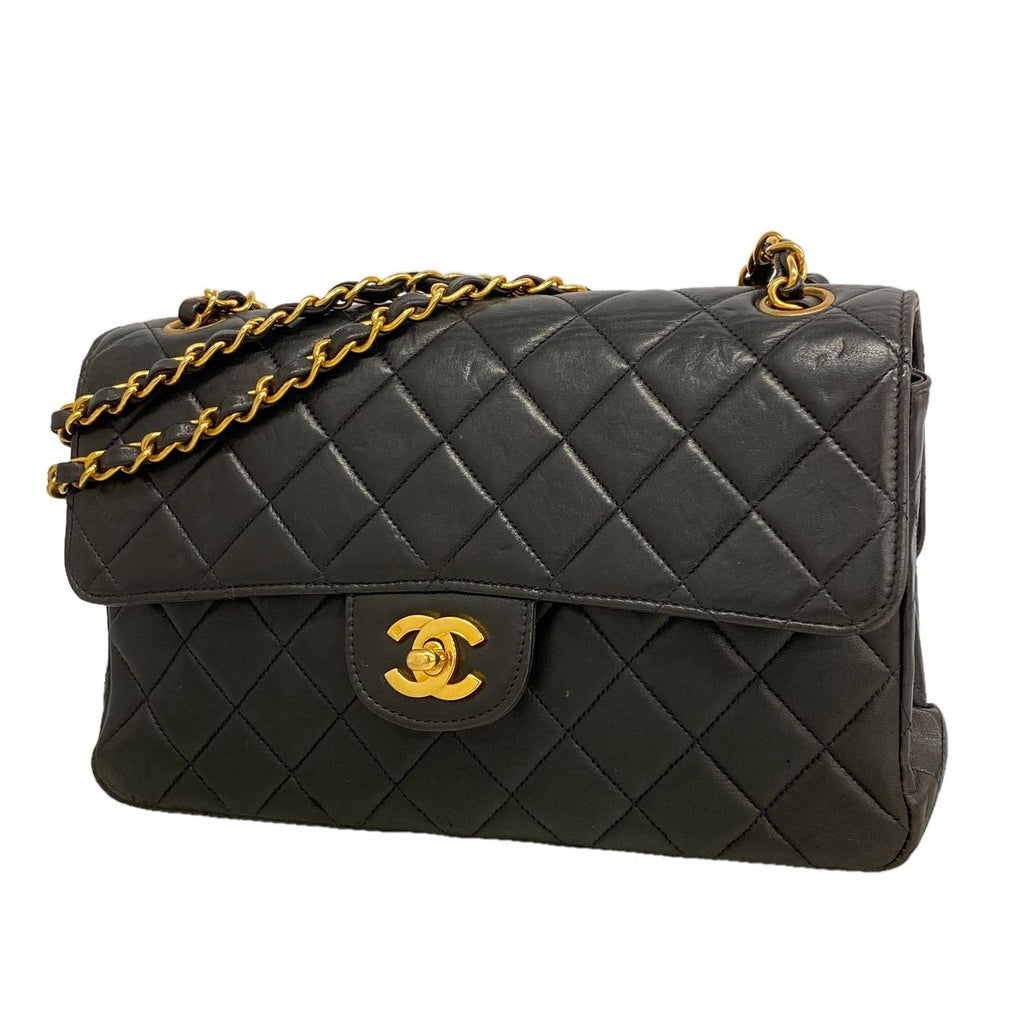 Chanel Shoulder Bag Quilted Double Face Lambskin Black Gold