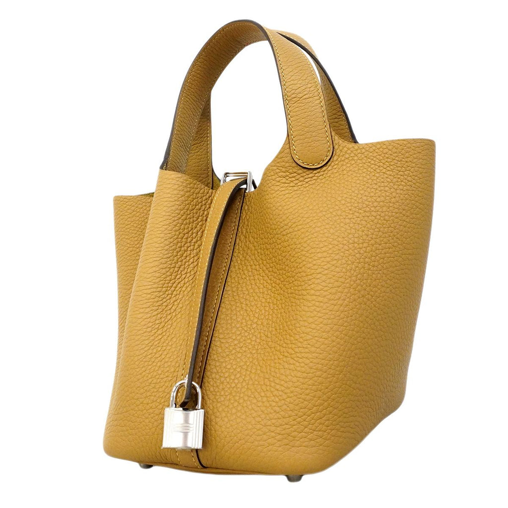 Hermes Handbag Picotin Lock PM Taurillon Clemence Dune Silver