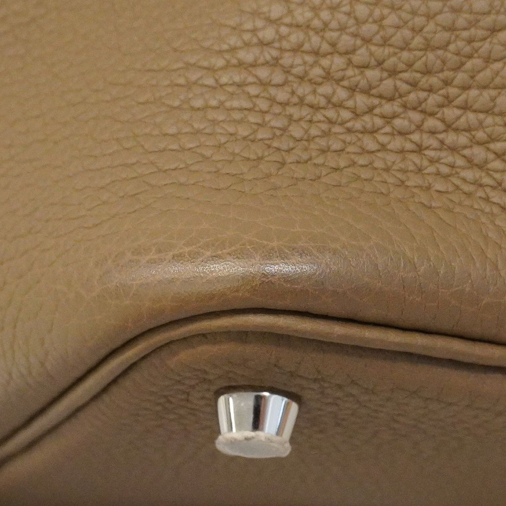 Hermes Handbag Picotin Lock PM Taurillon Clemence Etoupe Silver — view 6