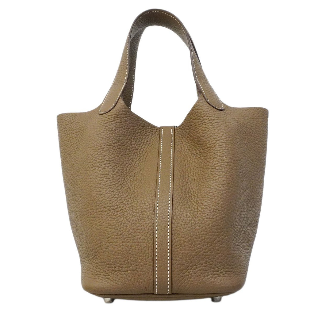 Hermes Handbag Picotin Lock PM Taurillon Clemence Etoupe Silver — view 8
