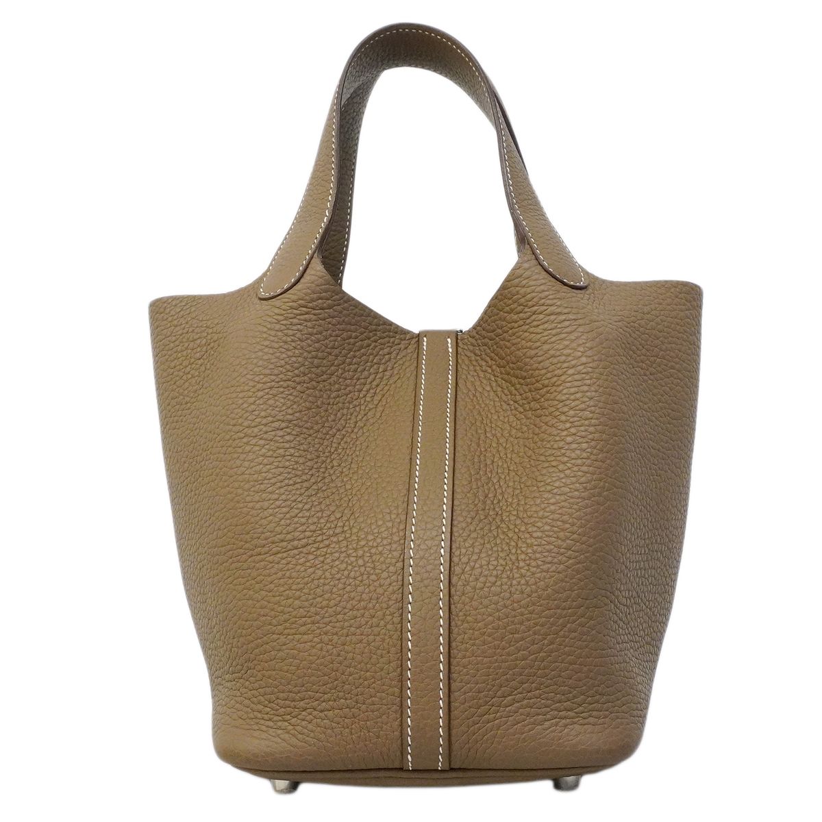 Hermes Handbag Picotin Lock PM Taurillon Clemence Etoupe Silver — view 8