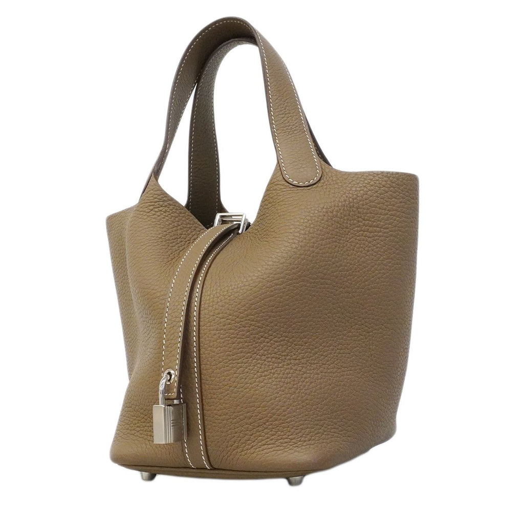 Hermes Handbag Picotin Lock PM Taurillon Clemence Etoupe Silver