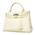 Hermes Handbag Kelly 32 Taurillon Clemence White Silver