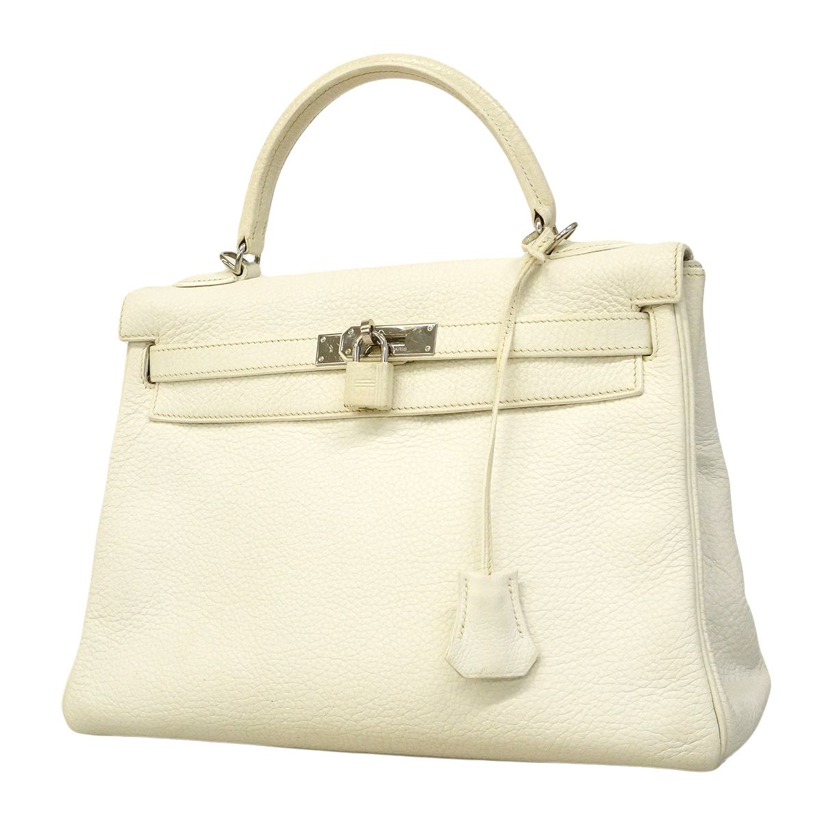 Hermes Handbag Kelly 32 Taurillon Clemence White Silver