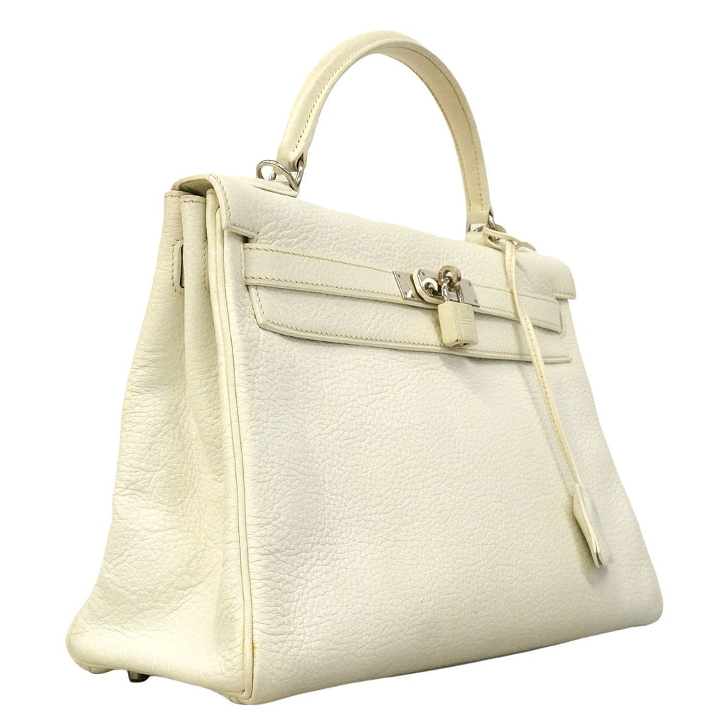 Hermes Handbag Kelly 32 Taurillon Clemence White Silver — view 2