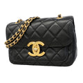 Chanel Shoulder Bag Quilted Lambskin Black Gold