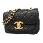 Chanel Shoulder Bag Quilted Lambskin Black Gold
