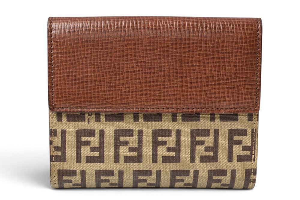 Fendi Wallet Bifold Fold Zucca Pattern Beige Brown