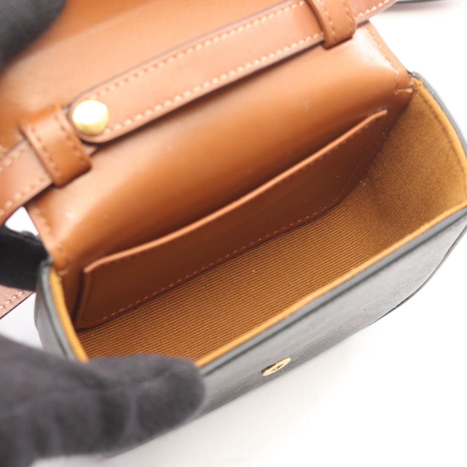 Celine Shoulder Bag Mini Claude Triomphe Black Brown Canvas Leather — view 3