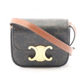 Celine Shoulder Bag Mini Claude Triomphe Black Brown Canvas Leather