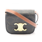 Celine Shoulder Bag Mini Claude Triomphe Black Brown Canvas Leather