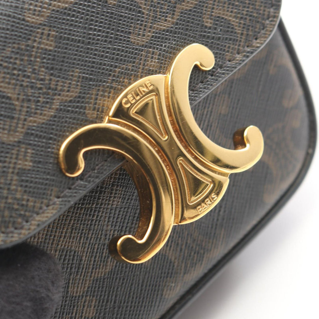 Celine Shoulder Bag Mini Claude Triomphe Black Brown Canvas Leather — view 8