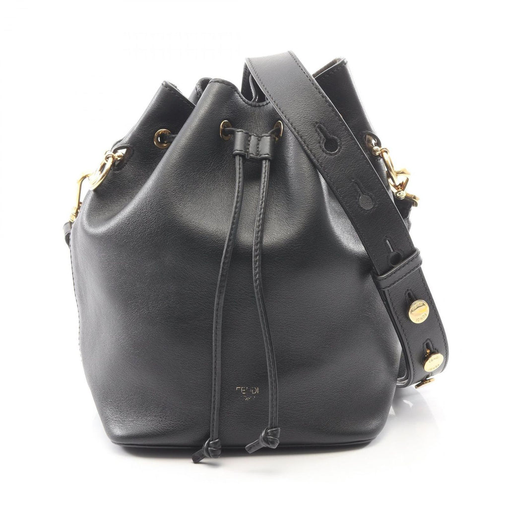 Fendi Shoulder Bag Montresor Drawstring Black Leather