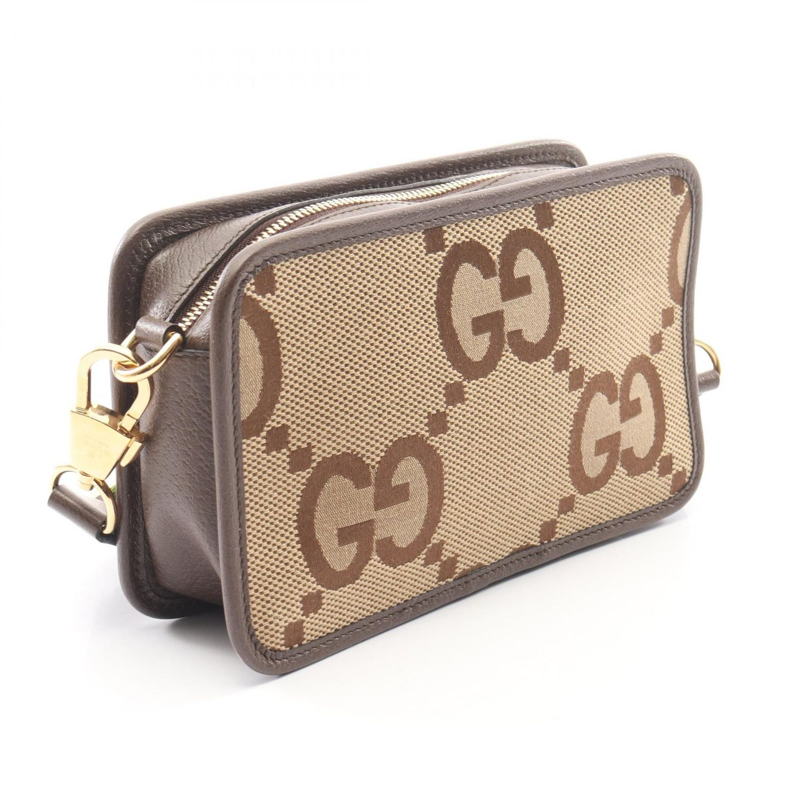 Gucci Shoulder Bag Jumbo GG Beige Brown Green Canvas Leather — view 2