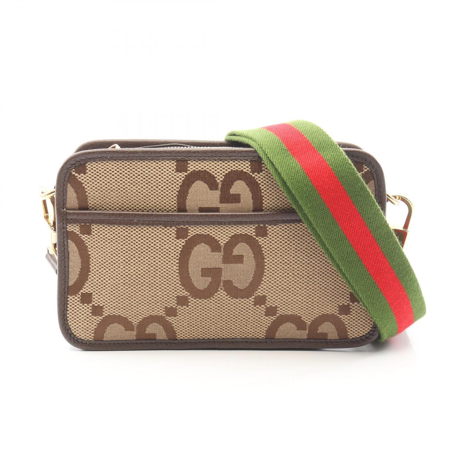 Gucci Shoulder Bag Jumbo GG Beige Brown Green Canvas Leather