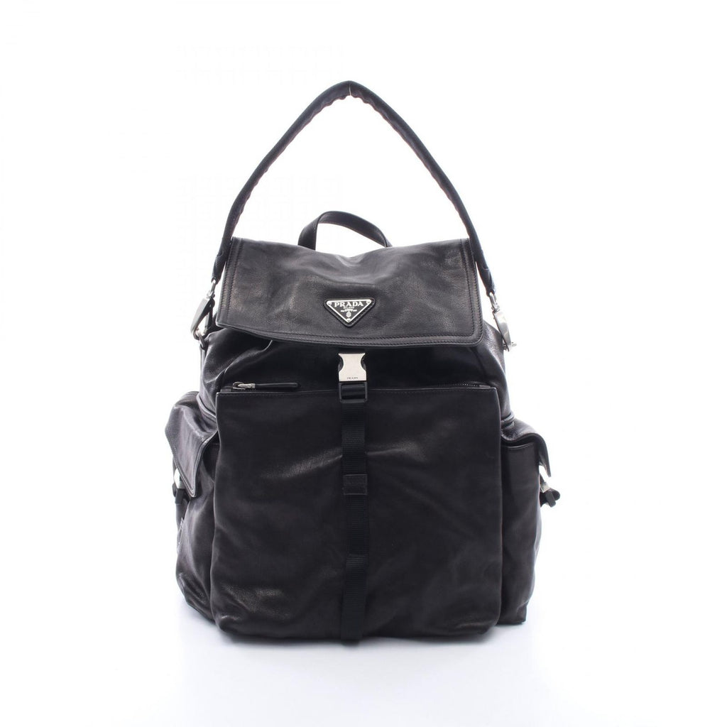 Prada Backpack Triangle Logo 2-Way Black Leather