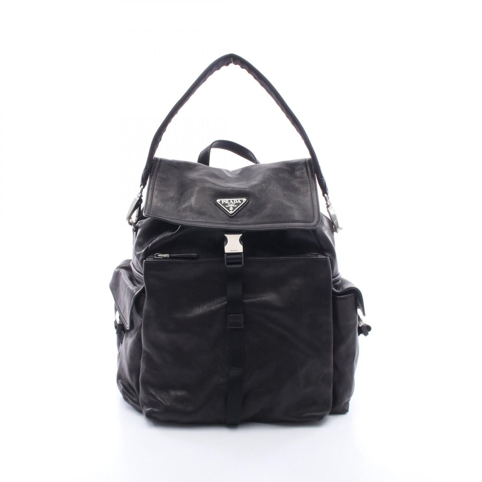 Prada Backpack Triangle Logo 2-Way Black Leather