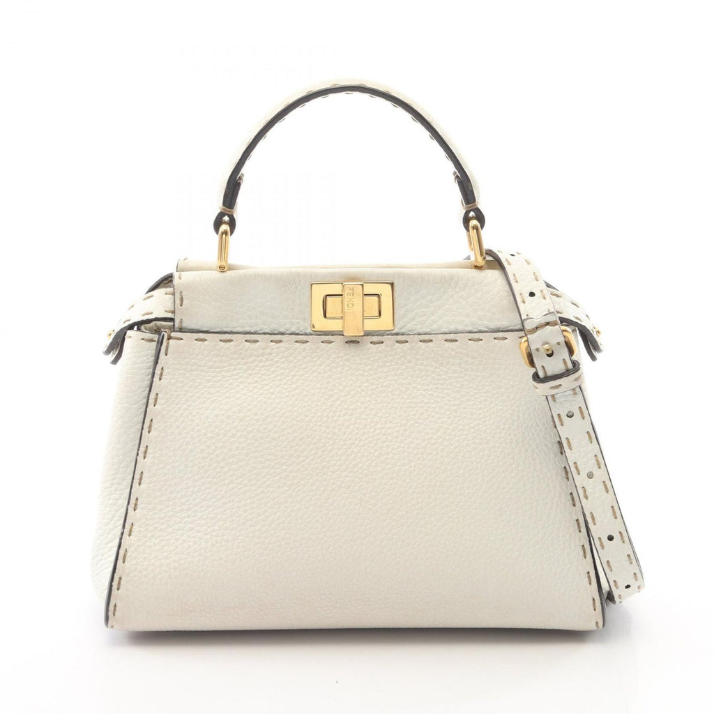 Fendi Mini Peekaboo Selleria 2-Way White Leather Handbag