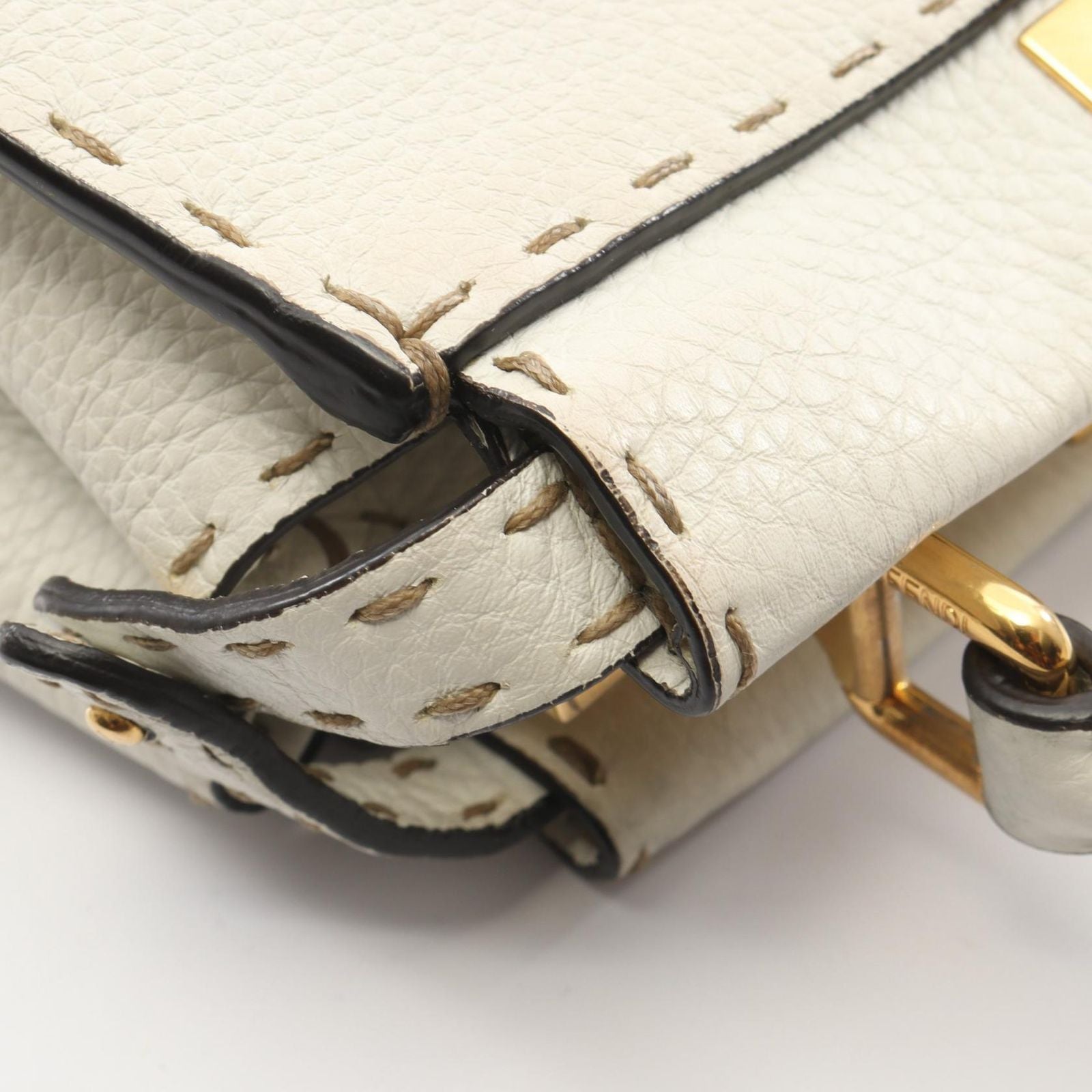 Fendi Mini Peekaboo Selleria 2-Way White Leather Handbag — view 7